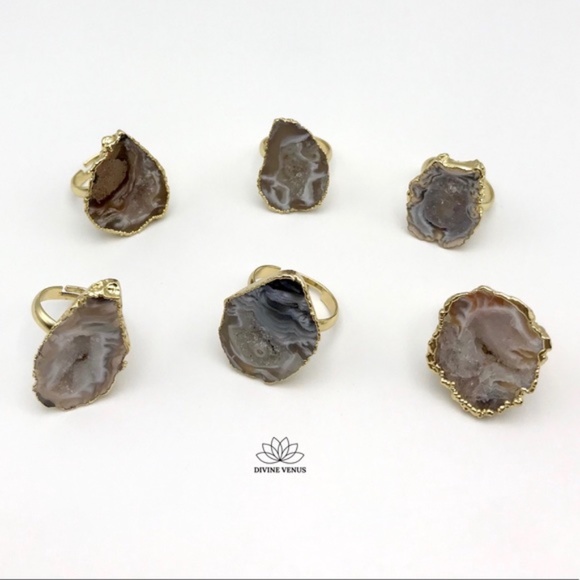 Druzy Agate Ring | Gold Plated Brass & Druzy Agate - Picture 7 of 8